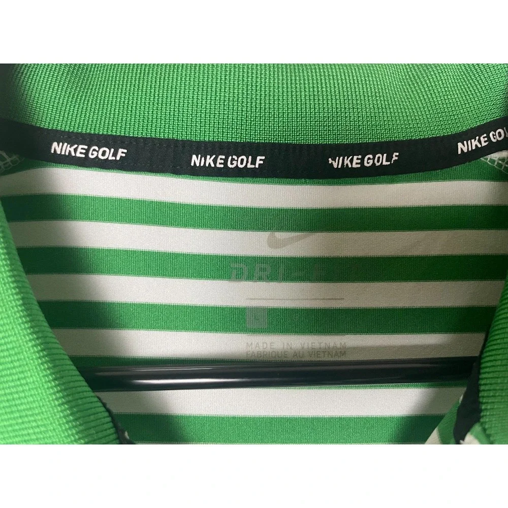 Nike Golf Sea Island Georgia Men's Polo Shirt Green White Striped Size Large